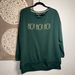 Rae Dunn HO! HO! HO! Green Holiday Sweatshirt Size Large Christmas Sweater